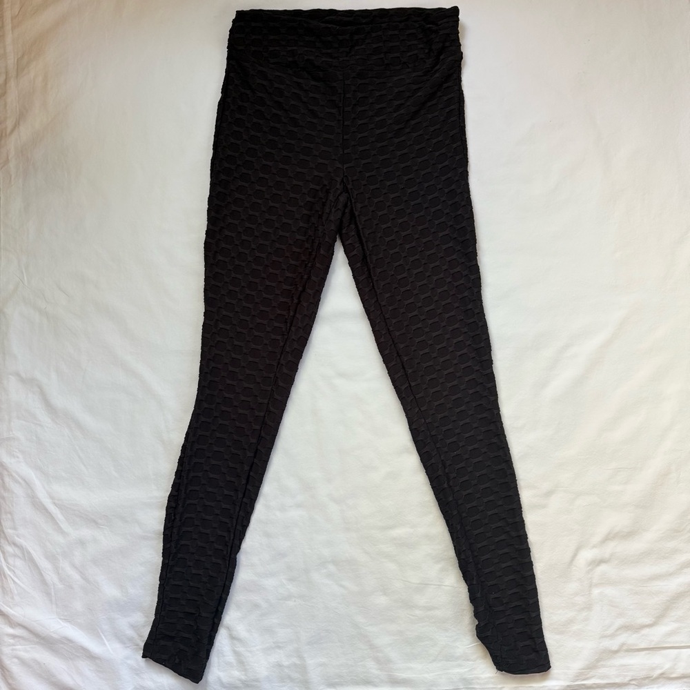 Eye Candy Black Honeycomb Textured Leggings High Waisted Butt Scrunch Activewear